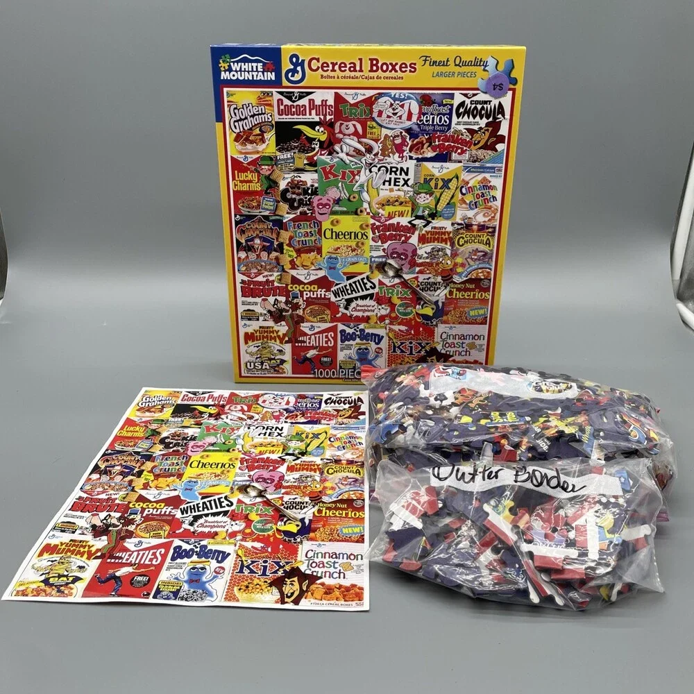 White Mountain Jigsaw 1000 Piece Puzzle G CEREAL BOXES #1261A COMPLETE